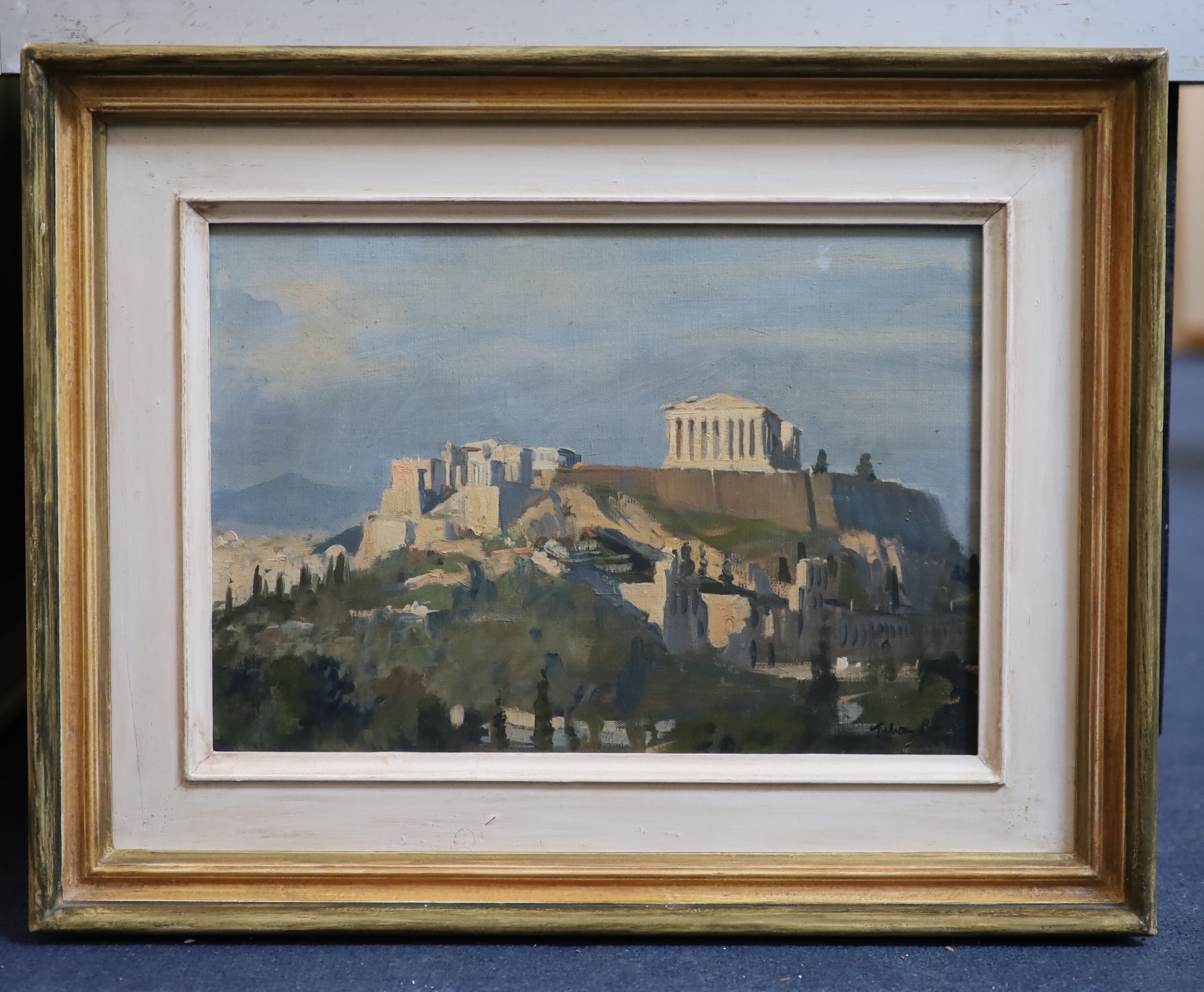 Julian Barrow (1939-2013), View of the Acropolis, Oil on canvas, 23 x 34cm.